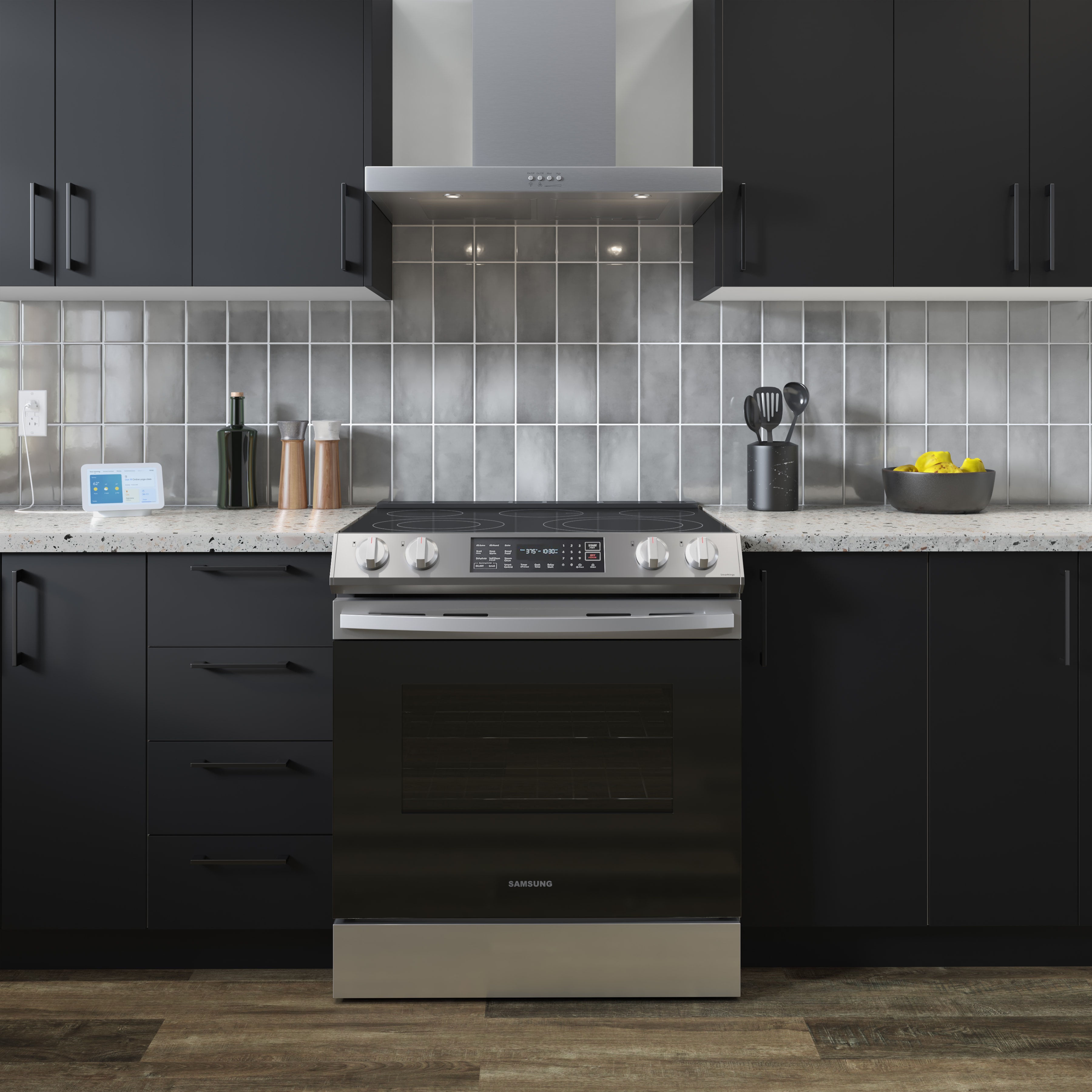 Modern kitchen with black cabinets