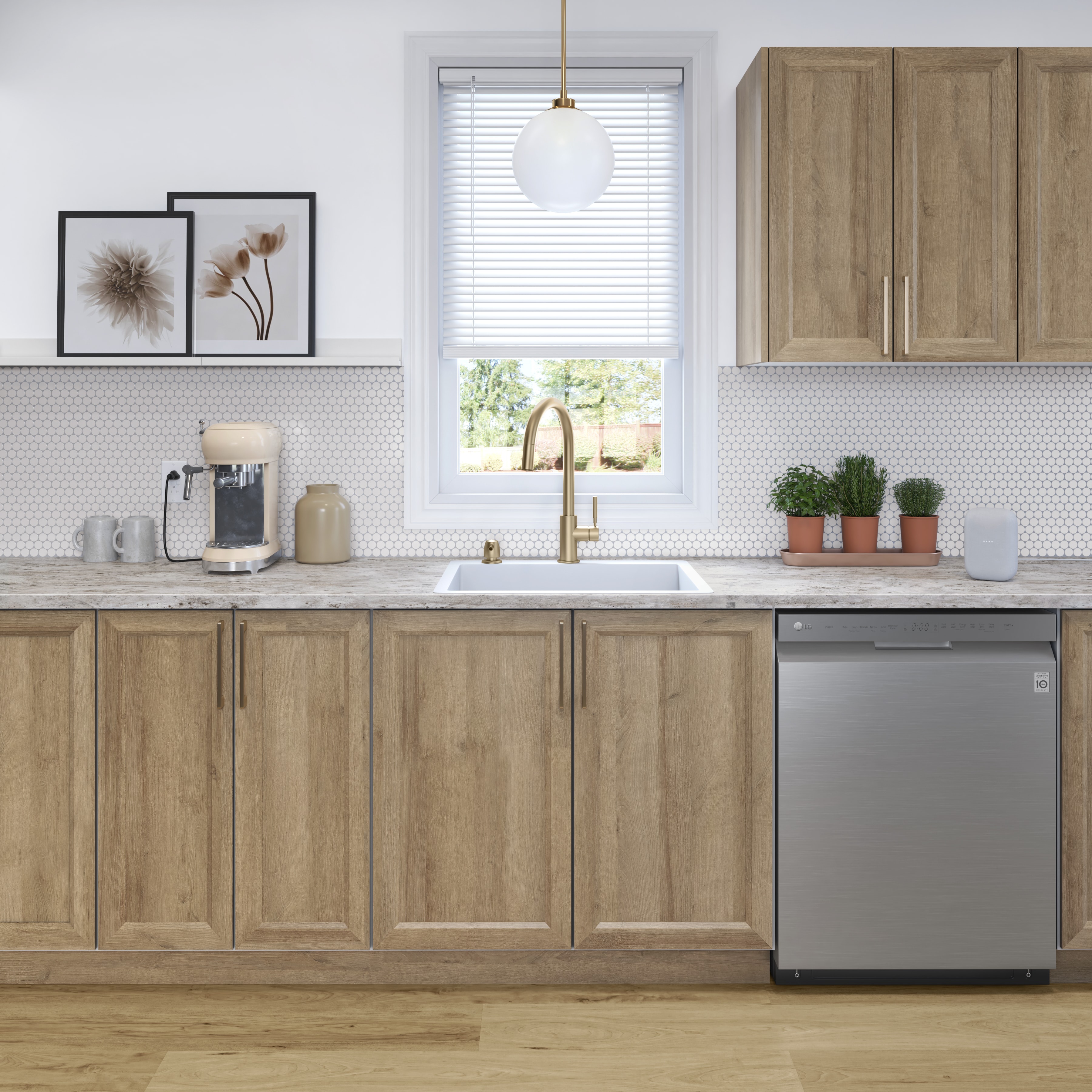 Bright kitchen with wooden cabinets