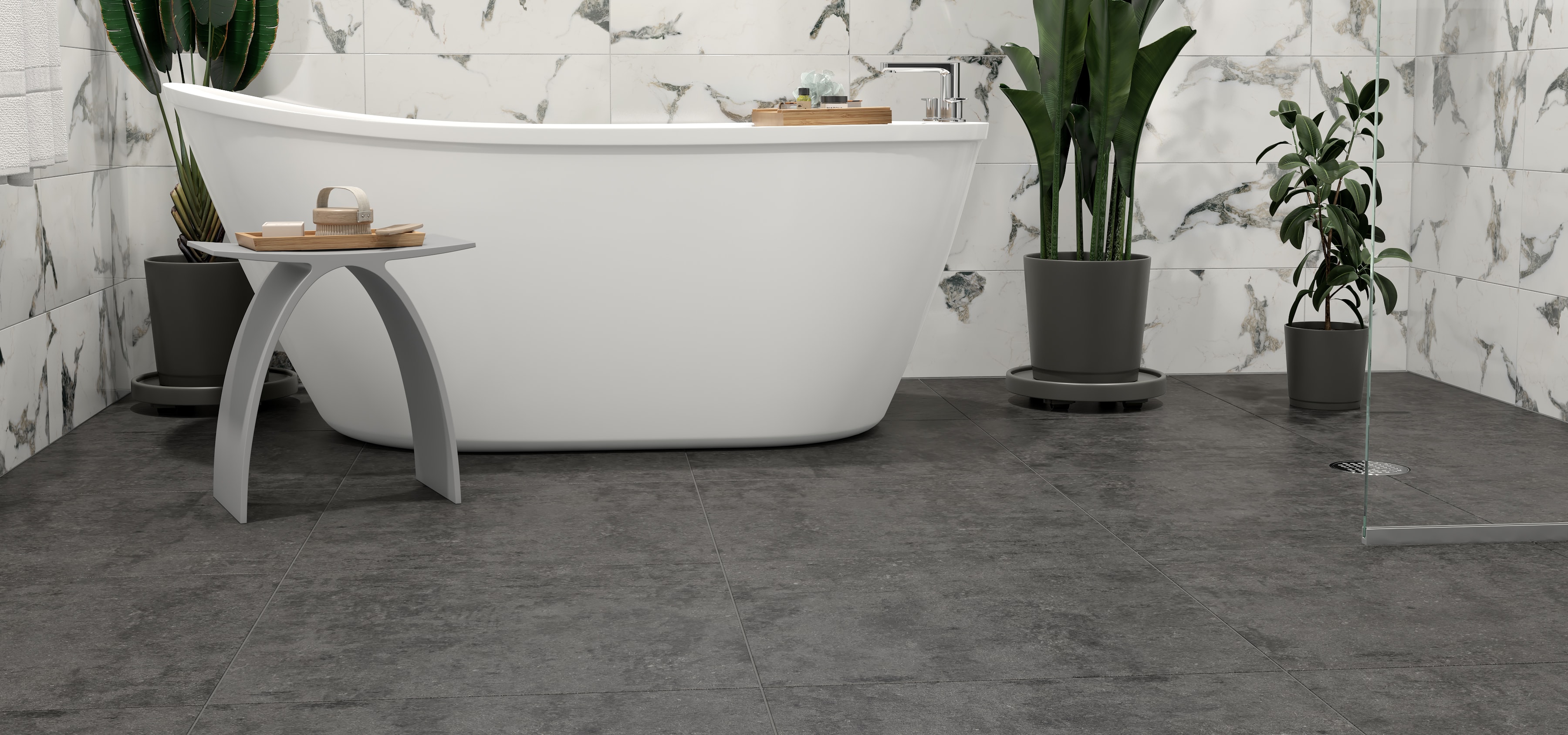 Plancher de salle de bain en céramique gris foncé