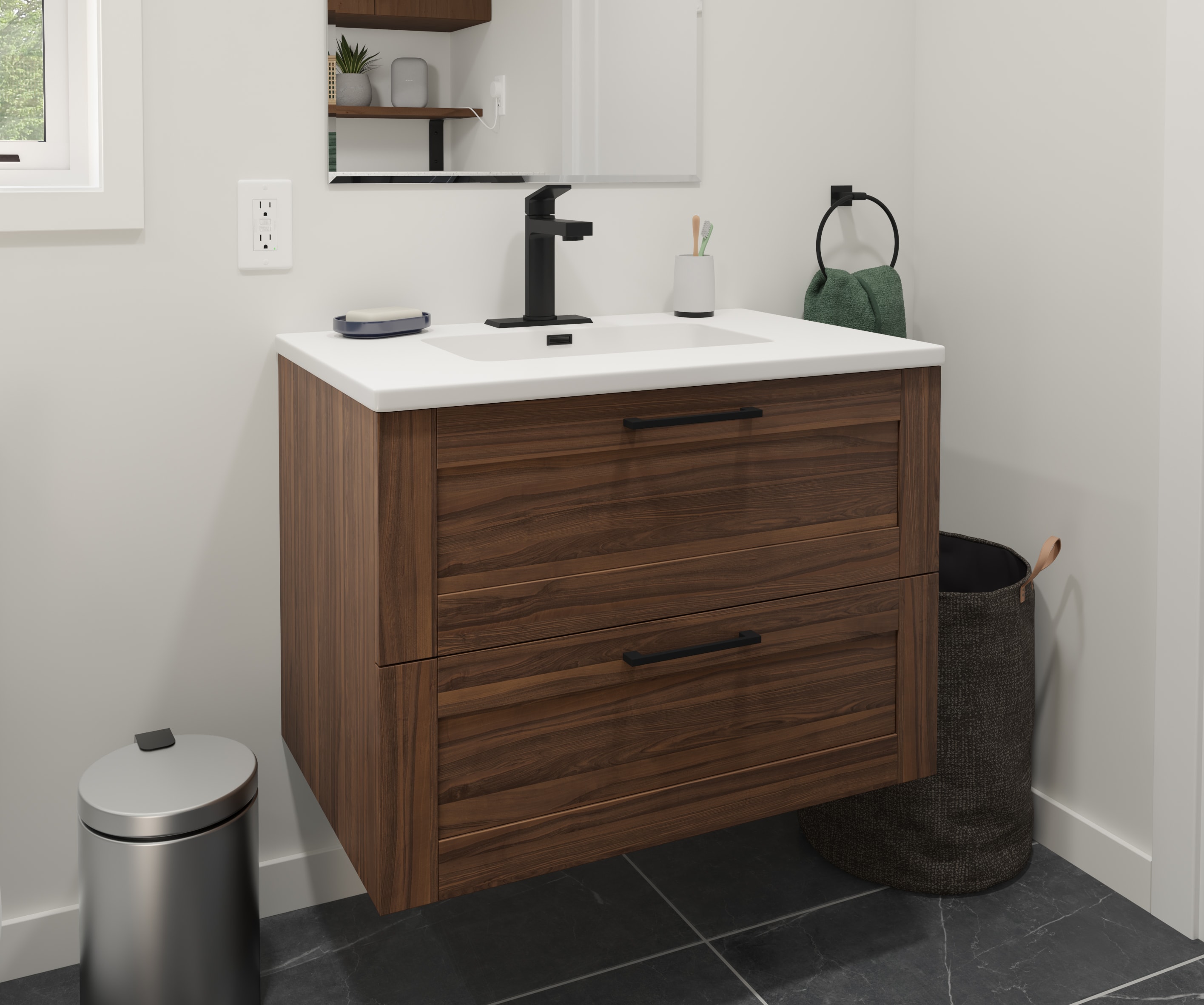 Meuble-lavabo brun simple