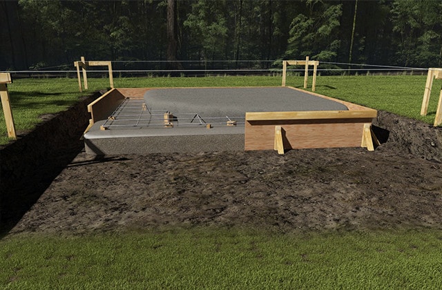 Shed foundation using a concrete slab