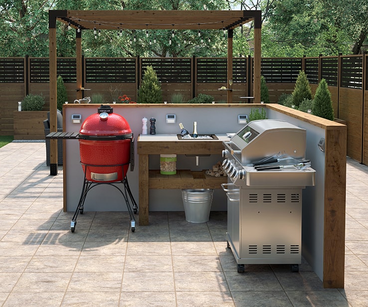 L-shaped outdoor kitchen