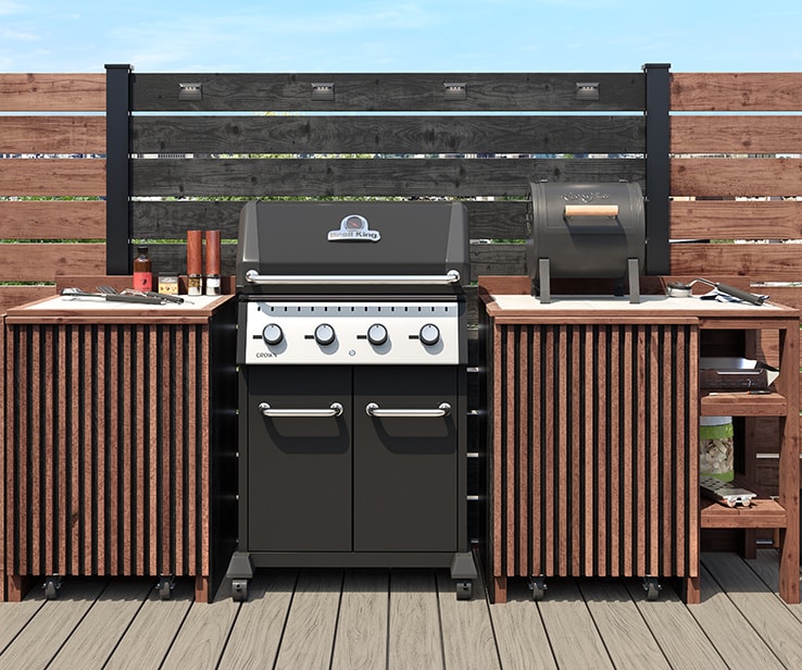 Linear, modular outdoor kitchen