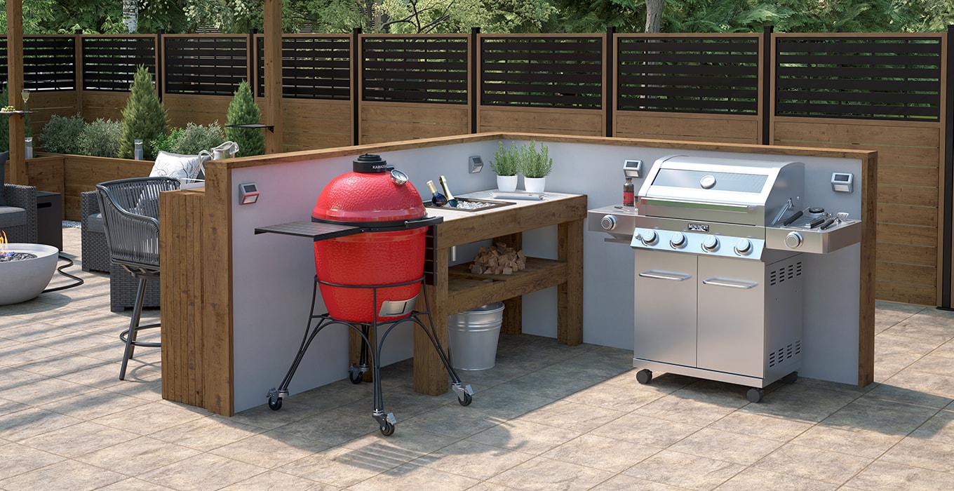 L-shaped outdoor kitchen