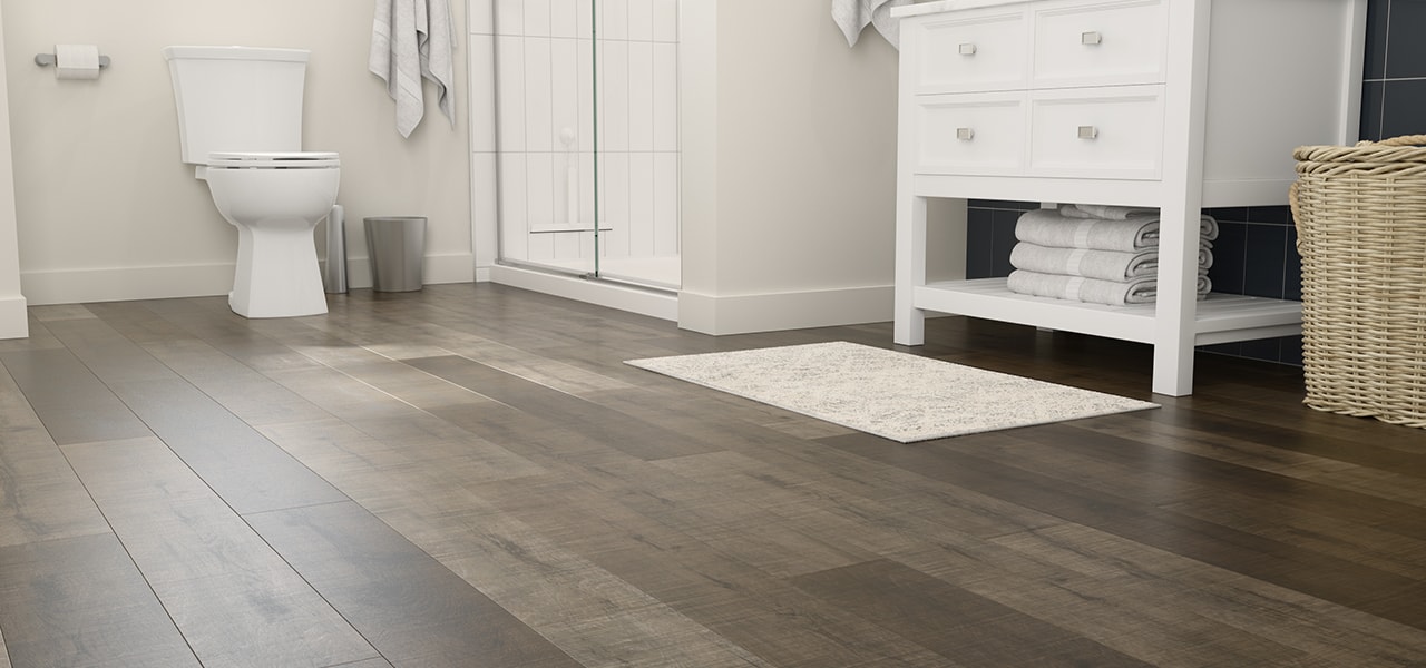 Bathroom with fake wood vinyl flooring