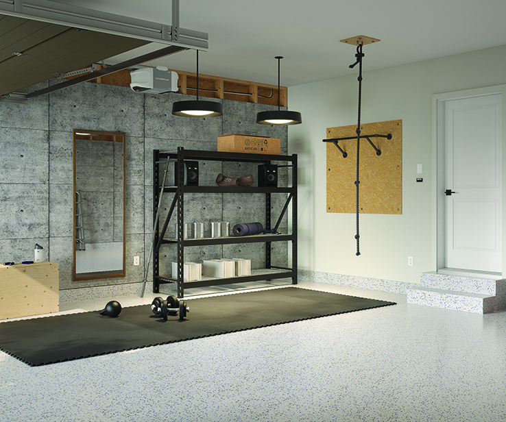 Garage with a concrete coating on the floor