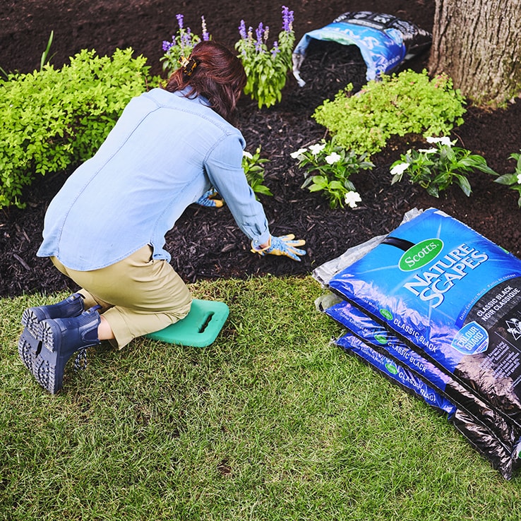 Person tending a flower bed