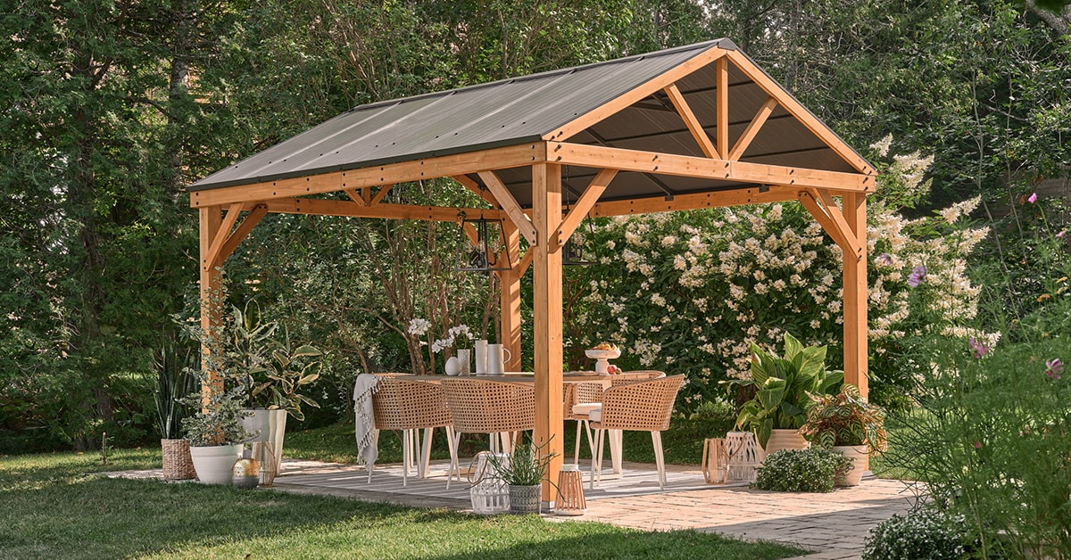 Modern gazebo with a patio set