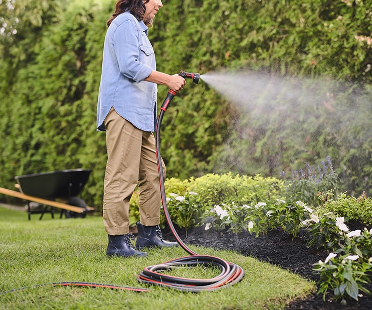 Person watering a garden