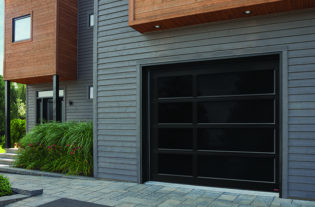 Modern black garage door