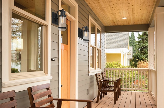 Porch with black outdoor lights