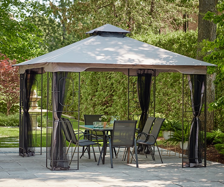 Modern gazebo with a patio set