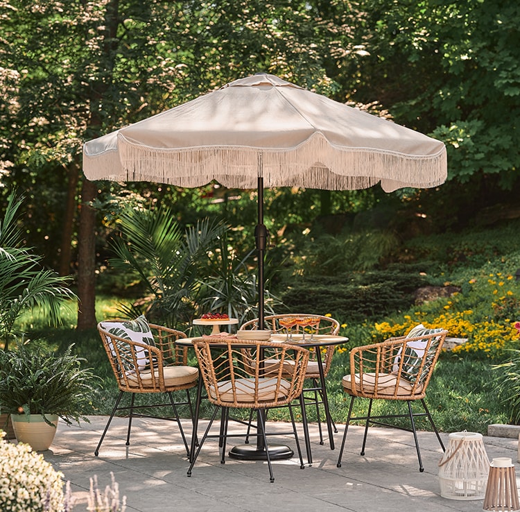 Outdoor furniture with a boho umbrella