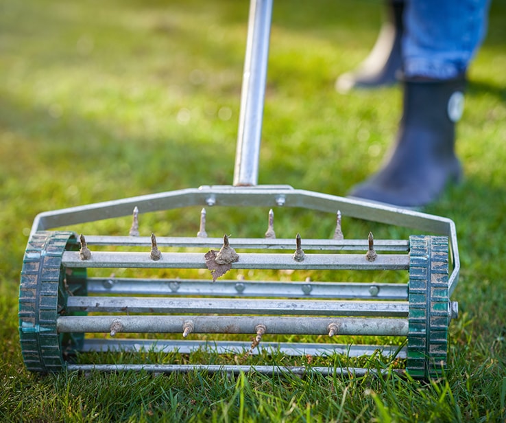 Person using a lawn aerator