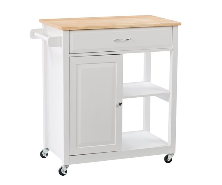 White kitchen island with wheels