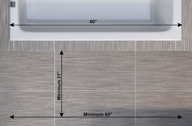 Illustration showing proper clearance for a bathtub