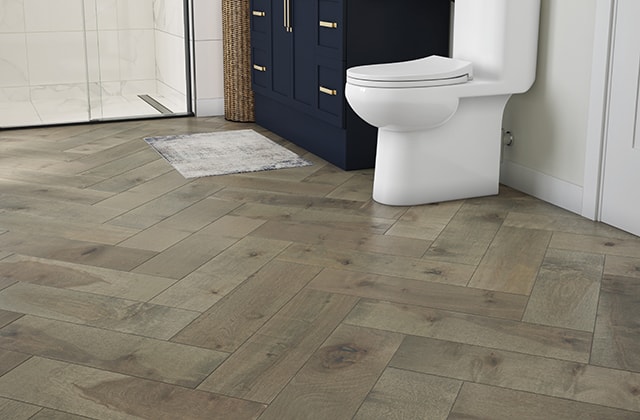 Cermaic tile floor with a herringbone pattern