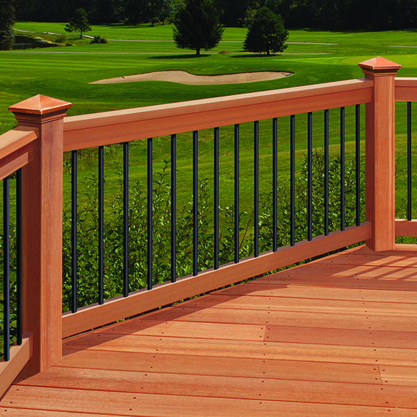 Wooden ramp with black balusters