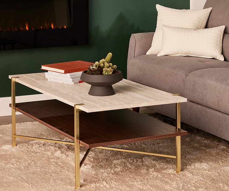 Fluffy rug under a coffee table