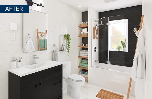 Modern bathroom with storage space