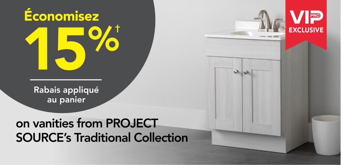 Pros save 15% on vanities from PROJECT SOURCE’s Traditional Collection